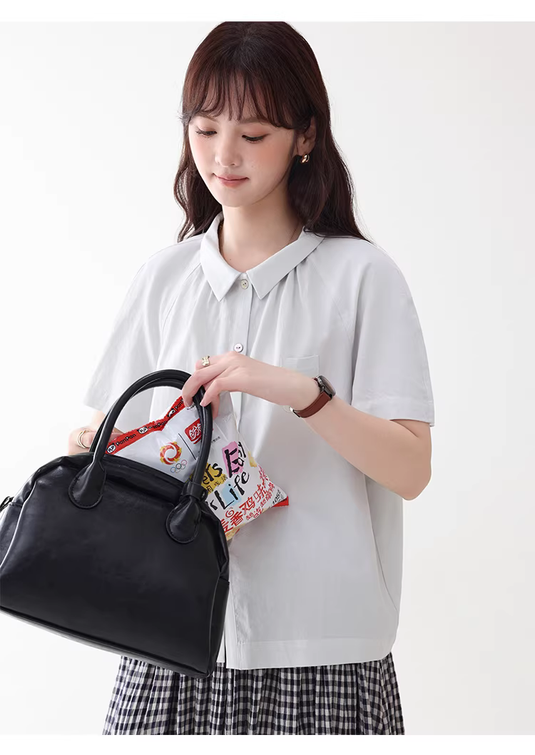 法式純色小翻領短袖襯衫女夏新款單排扣寬鬆上衣,法式純色小翻領短袖襯衫女夏新款單排扣寬鬆上衣,HBFS1086,法式純色小翻領短袖襯衫女夏新款單排扣寬鬆上衣,法式甜美,天絲100%