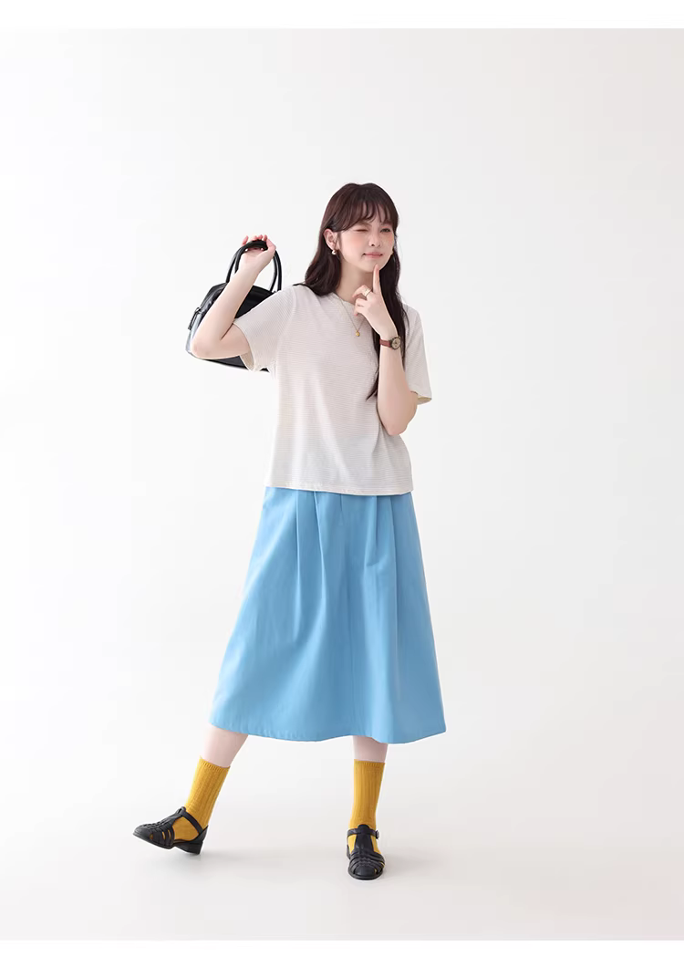 藍色側邊收腰口袋半身裙女夏新款壓褶中長裙傘裙,藍色側邊收腰口袋半身裙女夏新款壓褶中長裙傘裙,HBFS2016,藍色側邊收腰口袋半身裙女夏新款壓褶中長裙傘裙,高腰壓摺,傘狀長裙