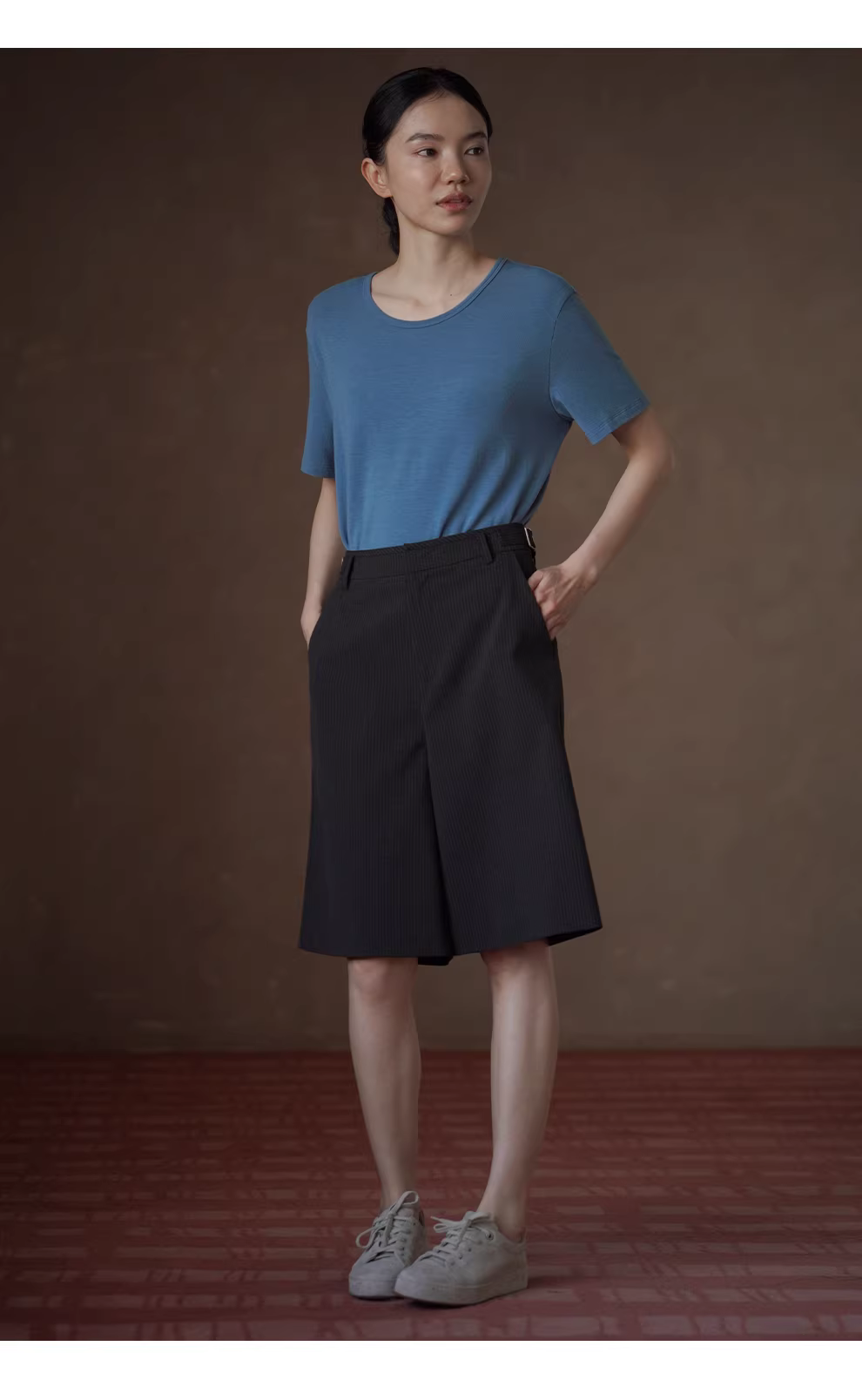 法式高智知識分子細條紋高腰五分褲顯瘦寬鬆通勤短褲女,法式高智知識分子細條紋高腰五分褲顯瘦寬鬆通勤短褲女,HBFS3022,法式高智知識分子細條紋高腰五分褲顯瘦寬鬆通勤短褲女,寬鬆直筒,高腰顯瘦