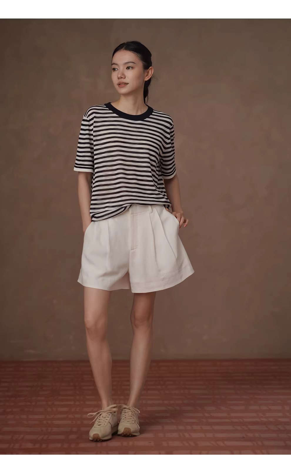 長期極簡主義條紋寬鬆短袖1/32支竹節麻輕薄針織上衣女,長期極簡主義條紋寬鬆短袖1/32支竹節麻輕薄針織上衣女,HBFS1094,長期極簡主義條紋寬鬆短袖1/32支竹節麻輕薄針織上衣女,清爽舒適,寬鬆百搭