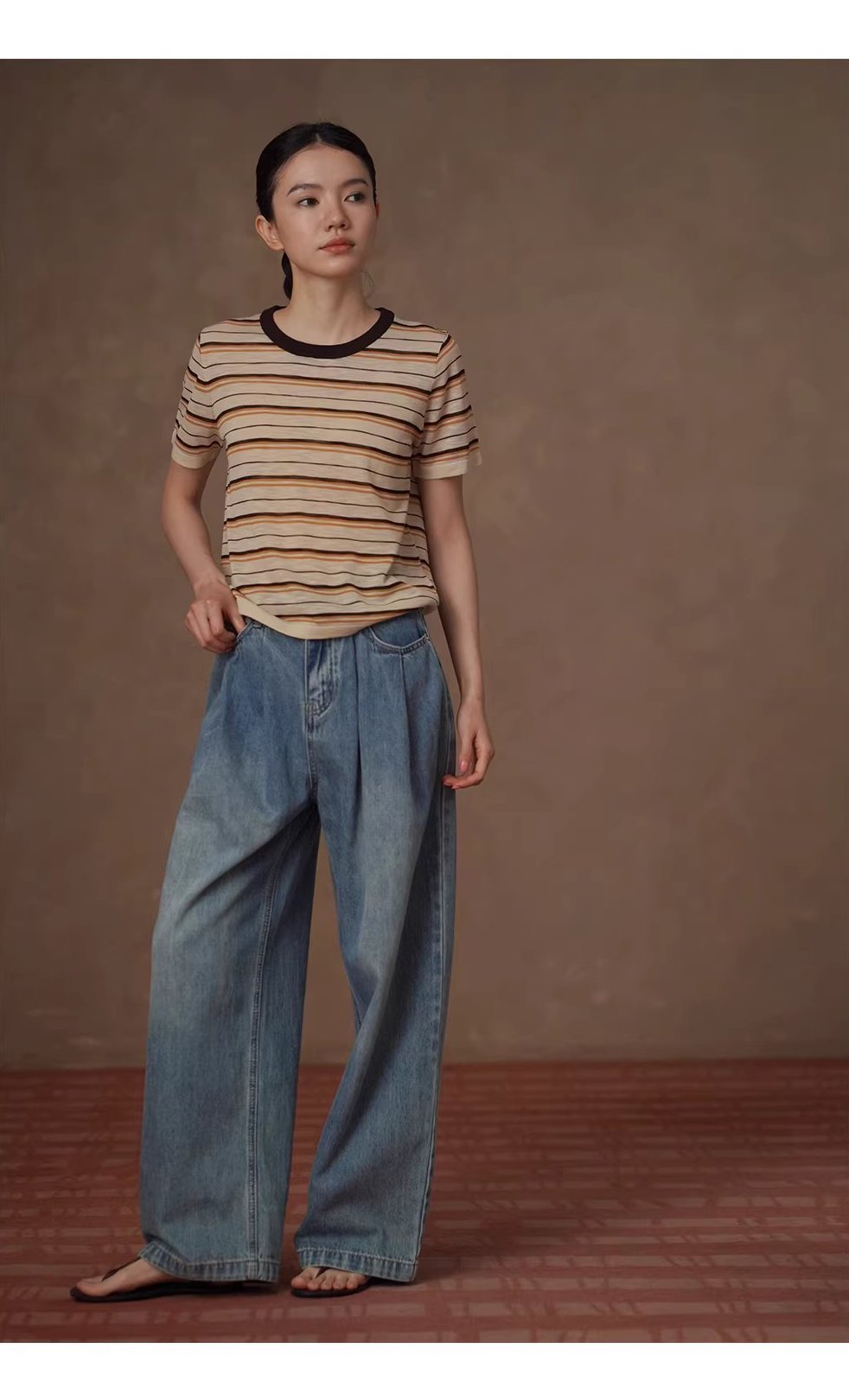 沙灘條紋超爽竹節麻紗線撞色圓領短袖寬鬆顯瘦針織上衣,沙灘條紋超爽竹節麻紗線撞色圓領短袖寬鬆顯瘦針織上衣,HBFS1095,沙灘條紋超爽竹節麻紗線撞色圓領短袖寬鬆顯瘦針織上衣,舒適清爽,撞色領口