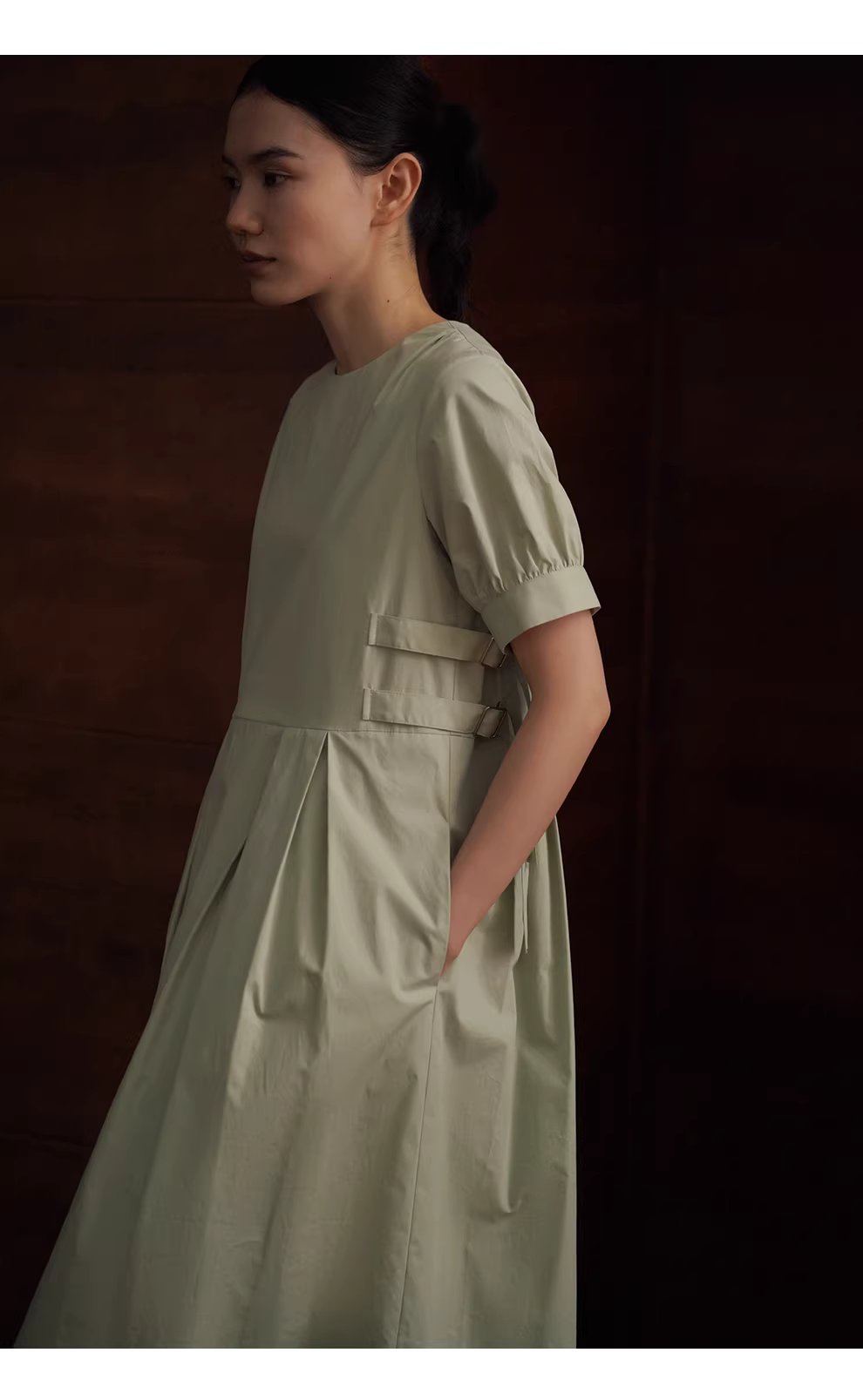 收腰立體壓褶腰袢設計100棉圓領泡泡袖寬鬆顯瘦洋裝女,收腰立體壓褶腰袢設計100棉圓領泡泡袖寬鬆顯瘦洋裝女,HBFS7042,收腰立體壓褶腰袢設計100棉圓領泡泡袖寬鬆顯瘦洋裝女,純棉親膚,版型修飾