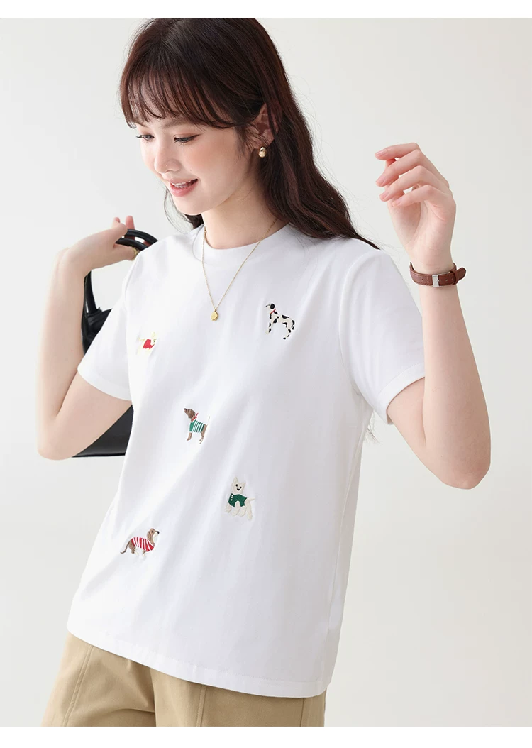 可愛小狗刺繡白色短袖T恤女26夏季新款時尚減齡上衣,可愛小狗刺繡白色短袖T恤女26夏季新款時尚減齡上衣,HBFS1099,可愛小狗刺繡白色短袖T恤女26夏季新款時尚減齡上衣,小狗刺繡,舒適面料
