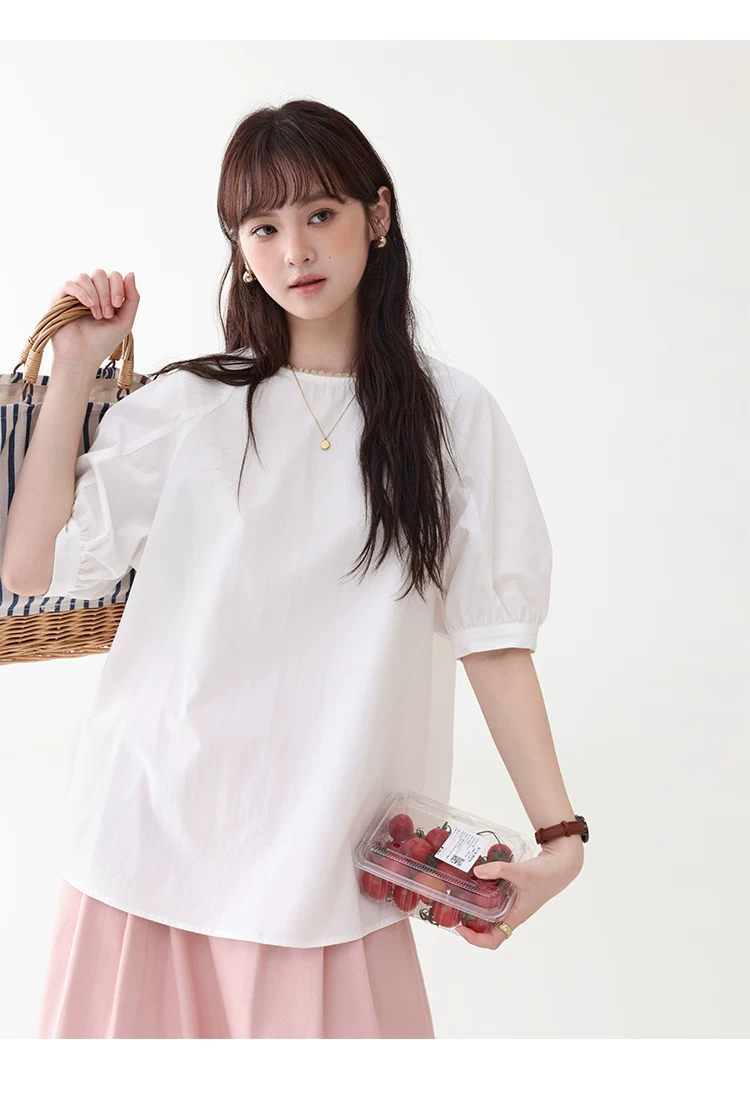 花邊領後排扣純棉襯衫女夏季新款設計感短袖上衣,花邊領後排扣純棉襯衫女夏季新款設計感短袖上衣,HBFS1107,花邊領後排扣純棉襯衫女夏季新款設計感短袖上衣,後背排扣,全棉面料