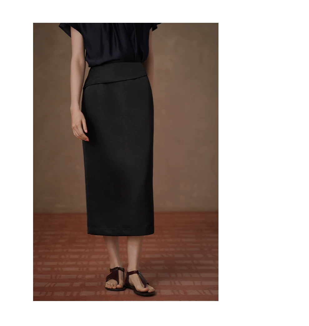 摩登高智優雅半身裙品質緞面寬翻邊高腰顯瘦通勤裙女,摩登高智優雅半身裙品質緞面寬翻邊高腰顯瘦通勤裙女,HBFS2021,摩登高智優雅半身裙品質緞面寬翻邊高腰顯瘦通勤裙女,高腰直筒,翻邊遮肉