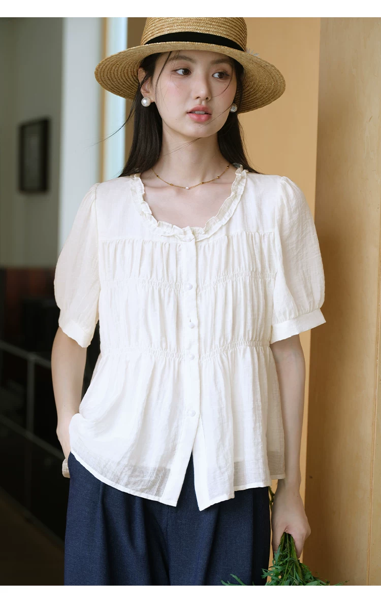 大尺碼2026巨好看短袖襯衫洋氣夏季娃娃衫上衣女漂亮新款小衫,大尺碼2026巨好看短袖襯衫洋氣夏季娃娃衫上衣女漂亮新款小衫,HBFS1172,大尺碼2026巨好看短袖襯衫洋氣夏季娃娃衫上衣女漂亮新款小衫,荷葉邊領,抓褶細節