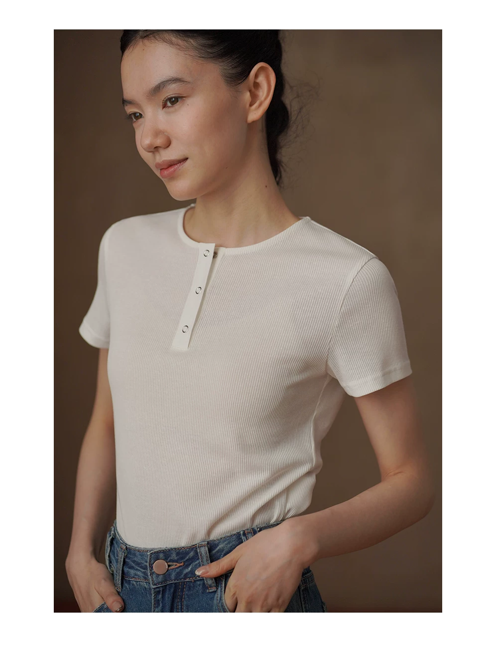 韓女亨利領T恤萊賽爾漢麻棉混紡合身顯瘦通勤短袖上衣女,韓女亨利領T恤萊賽爾漢麻棉混紡合身顯瘦通勤短袖上衣女,HBFS1203,韓女亨利領T恤萊賽爾漢麻棉混紡合身顯瘦通勤短袖上衣女,坑條合身,版型顯瘦