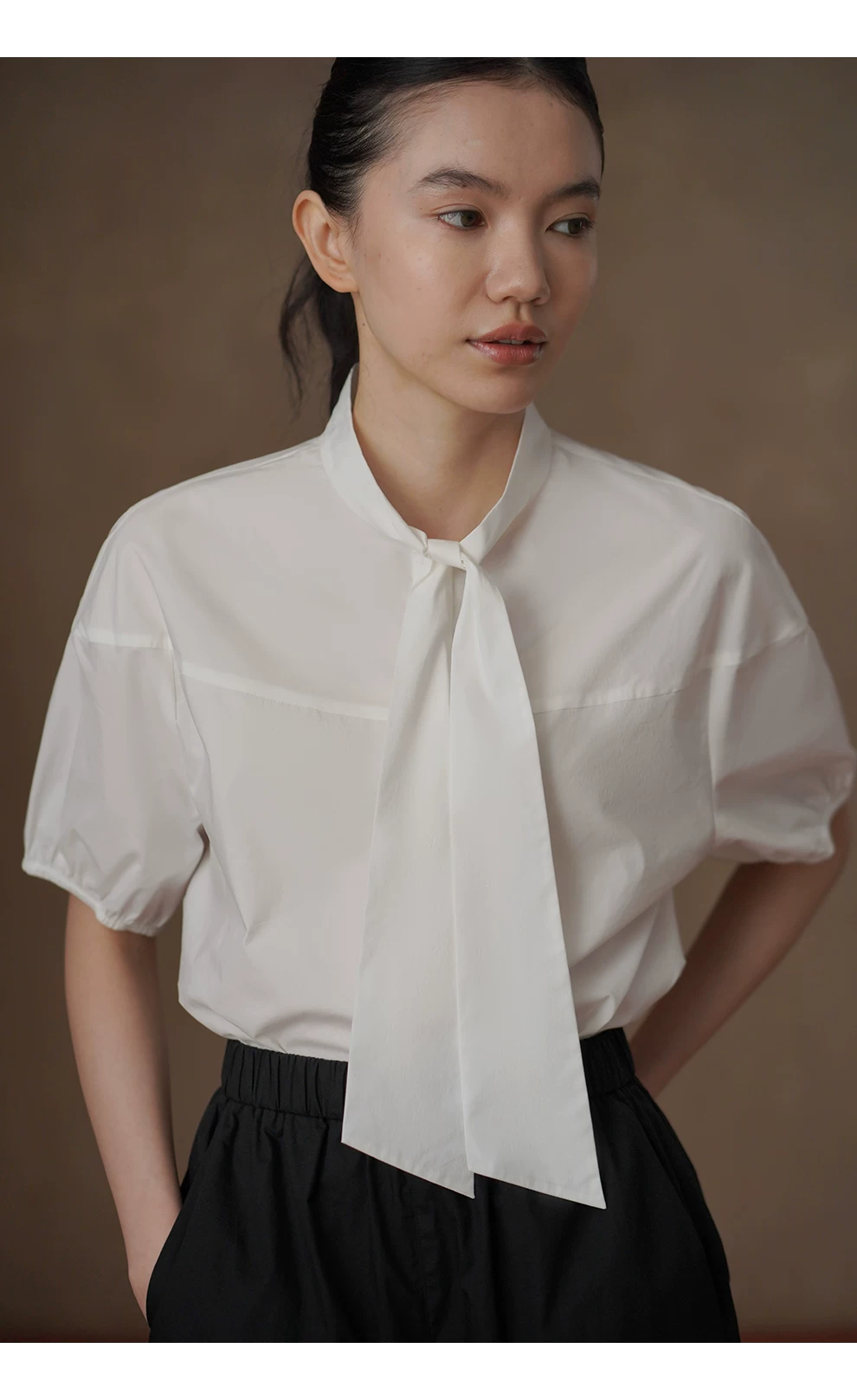 韓女日常繫帶立領襯衫寬鬆顯瘦短袖挺括高支棉通勤上衣,韓女日常繫帶立領襯衫寬鬆顯瘦短袖挺括高支棉通勤上衣,HBFS1209,韓女日常繫帶立領襯衫寬鬆顯瘦短袖挺括高支棉通勤上衣,繫帶立領,寬鬆顯瘦