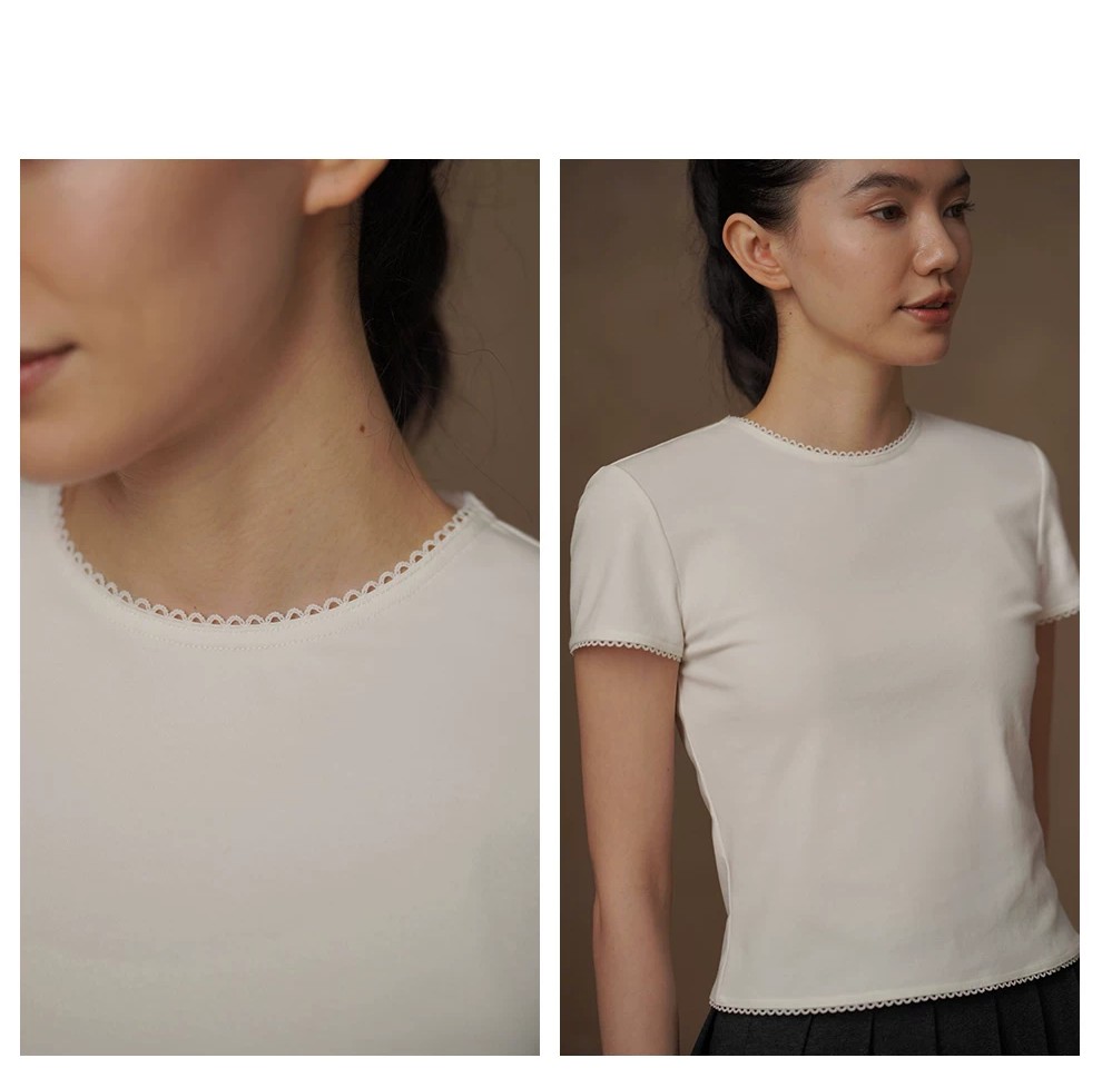 法式溫柔女孩拼接花邊精緻合身正肩顯瘦短袖圓領親膚T恤,法式溫柔女孩拼接花邊精緻合身正肩顯瘦短袖圓領親膚T恤,HBFS1244,法式溫柔女孩拼接花邊精緻合身正肩顯瘦短袖圓領親膚T恤,溫柔顯瘦,法式精緻