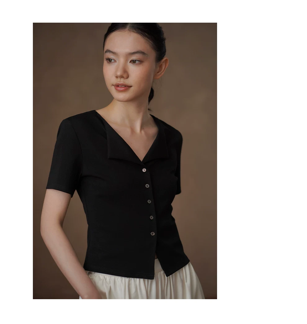 實用派彈性針織布短袖T恤通勤顯瘦短款V領開襟衫上衣女,實用派彈性針織布短袖T恤通勤顯瘦短款V領開襟衫上衣女,HBFS1281,實用派彈性針織布短袖T恤通勤顯瘦短款V領開襟衫上衣女,日常百搭,彈性顯瘦