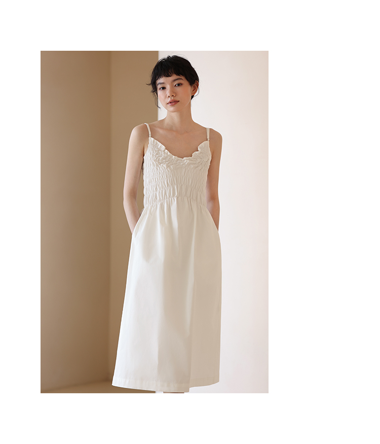 少女心事減齡重工打攬設計內搭吊帶百搭連身裙洋裝,長洋裝,輕奢,百搭,白色,法式甜美