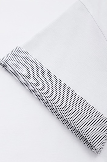 清涼雙拼基礎款寬鬆白T條紋折邊休閒圓領短袖上衣
