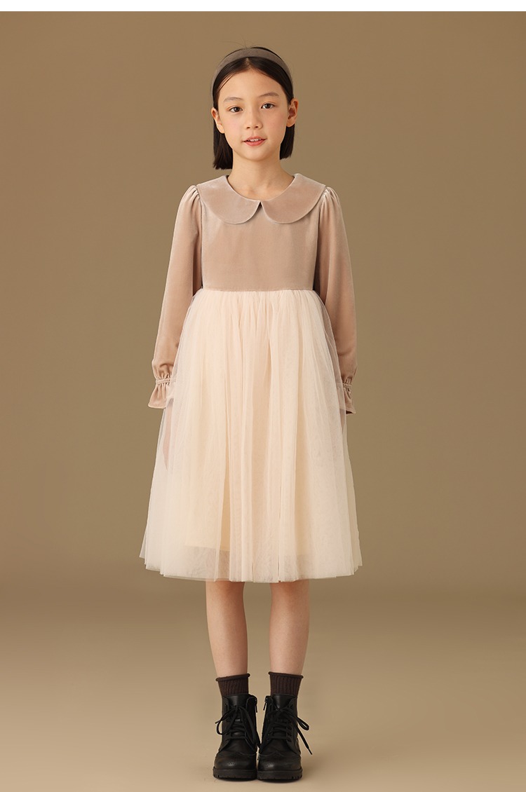 秋季甜美洋氣絲絨公主蓬蓬裙親子長袖連身裙洋裝