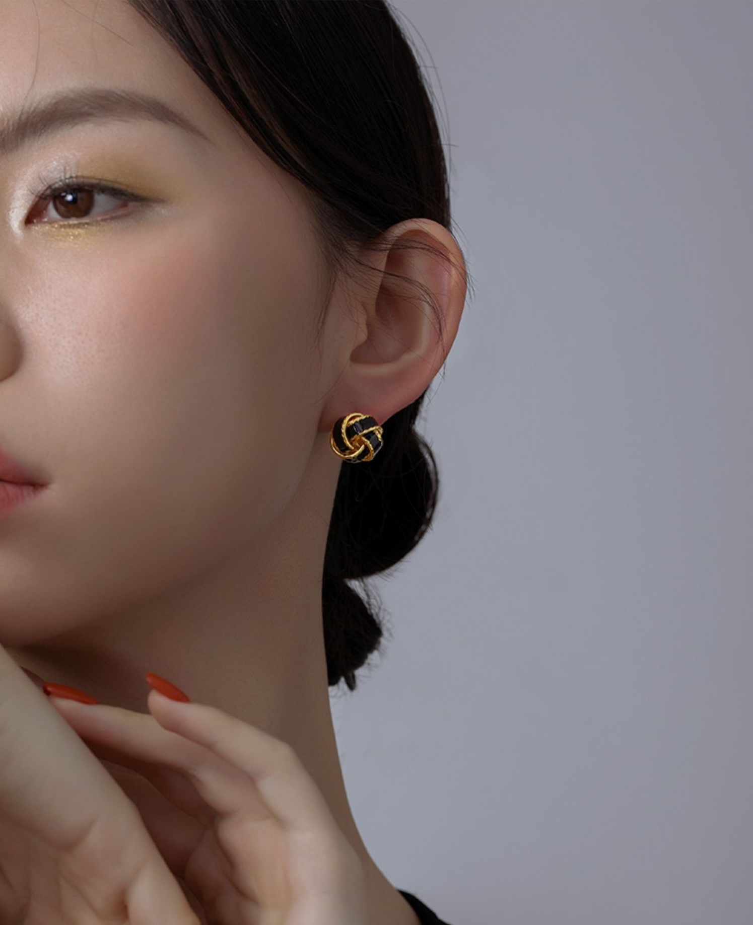 中國紅滴釉同心結銀針耳環女小眾高級感輕奢氣質新年新款耳環耳飾