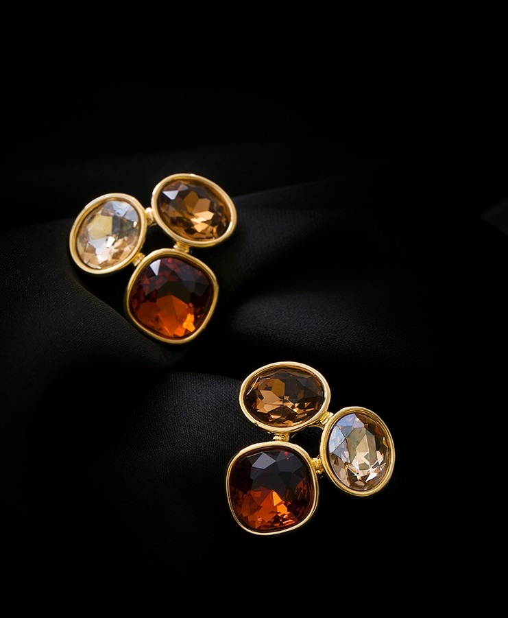 歐式高級感美拉德咖色鋯石耳環女高級輕奢氣質925銀針耳環耳環飾品