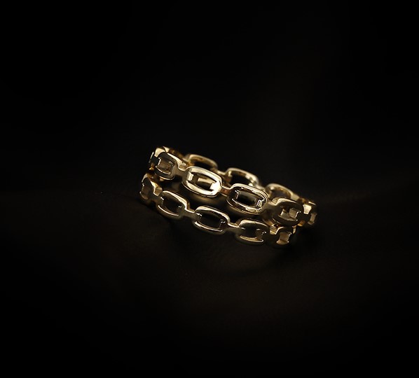 韓國新款時尚氣質簡約K金色個性鍊條戒指