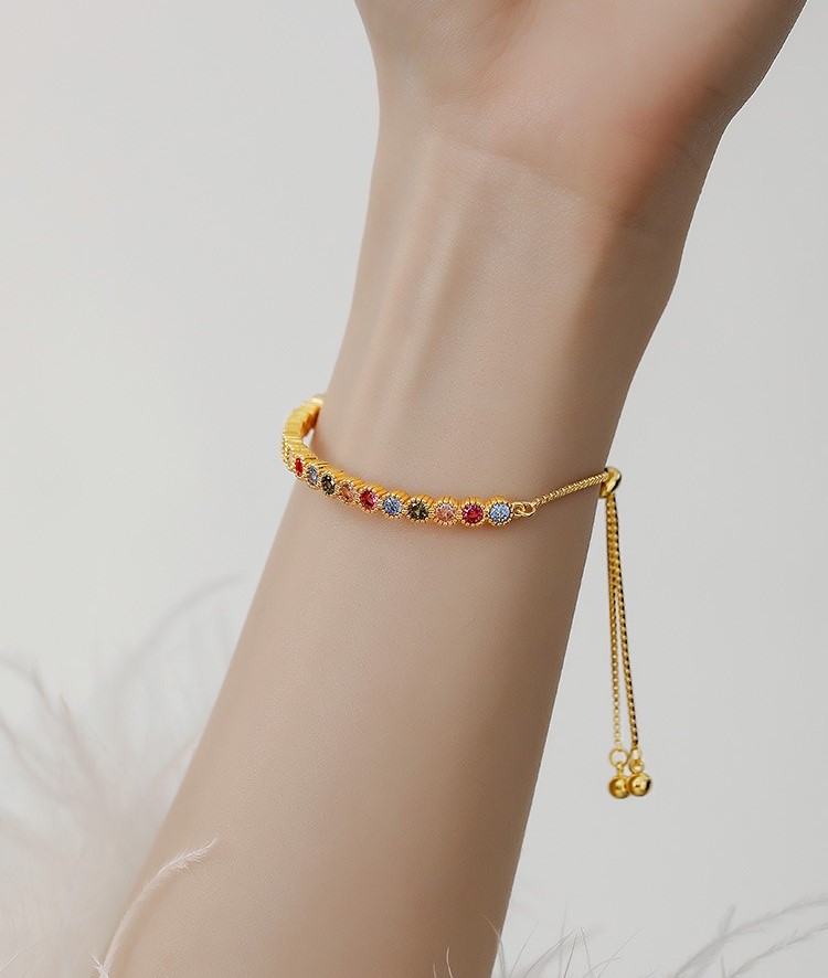 輕奢小眾彩色鋯石設計時尚k金色手鐲手鍊飾品