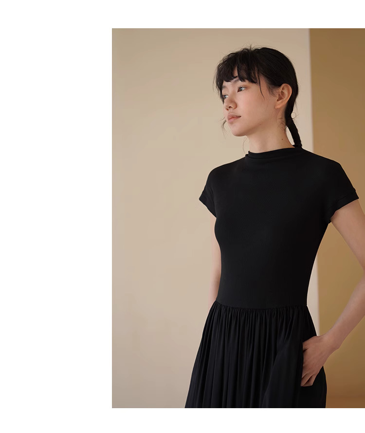 搖曳拼接設計感大裙擺蓬蓬半高領氣質顯瘦通勤洋裝女
