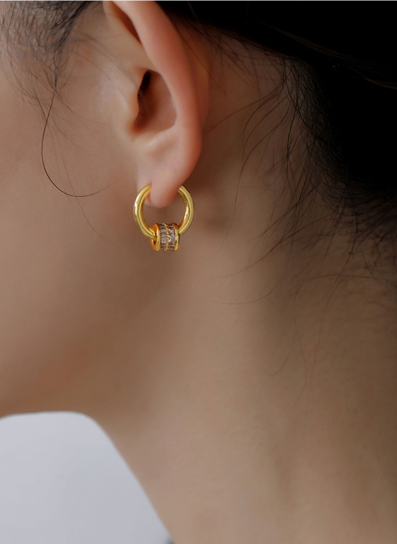 小眾鋯石輕奢設計k金色歐式大氣百搭耳飾