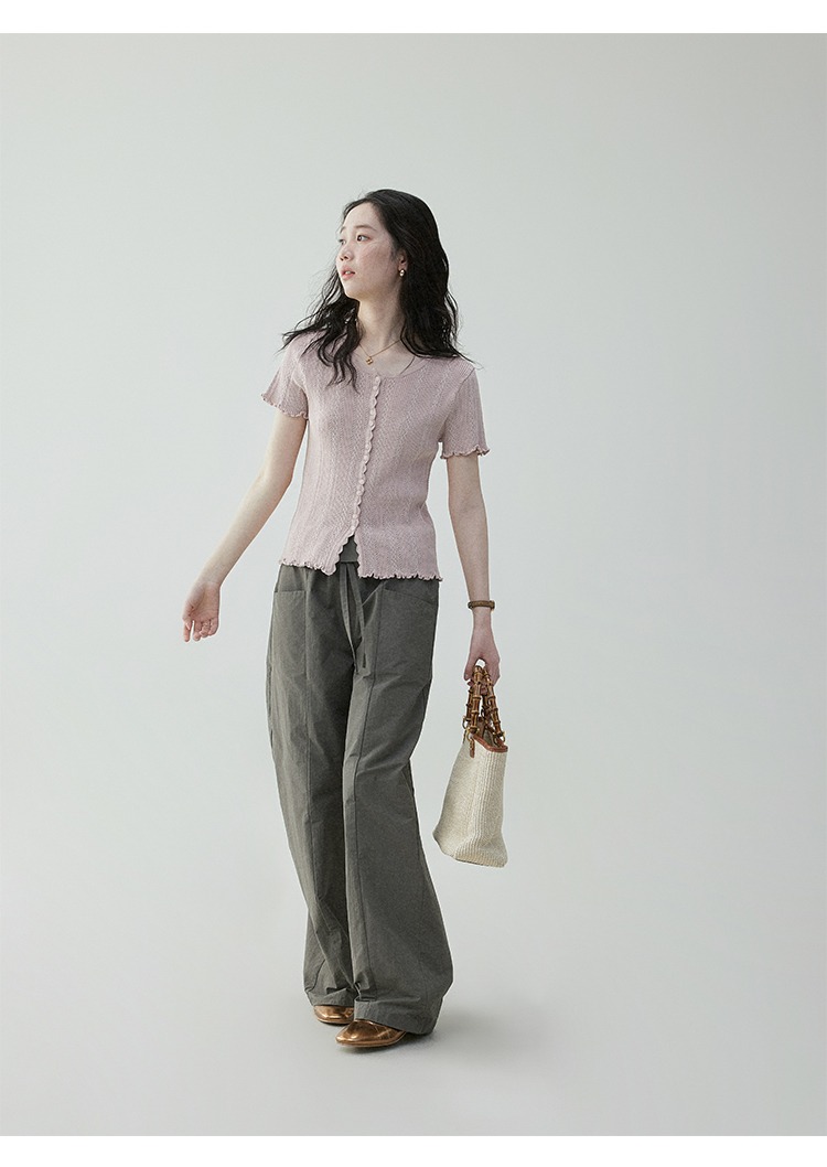 木耳邊休閒圓領針織T卹減齡寬鬆百搭上衣