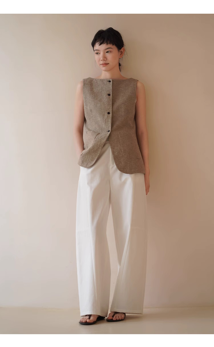 百搭基因立體剪裁分割直筒寬鬆版型高腰闊腿休閒長褲女