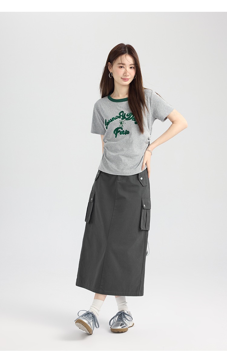 重工刺繡灰色t卹短袖小眾設計感女春夏甜辣胖mm大尺碼