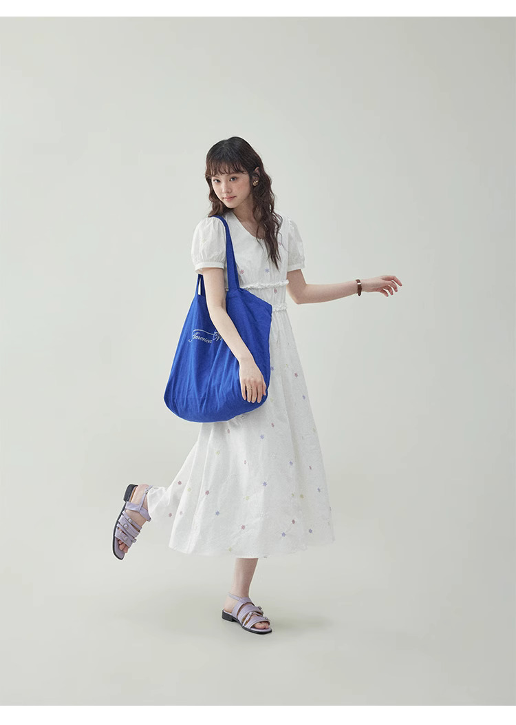 白色花邊純棉碎花洋裝女夏季新款收腰a字中裙