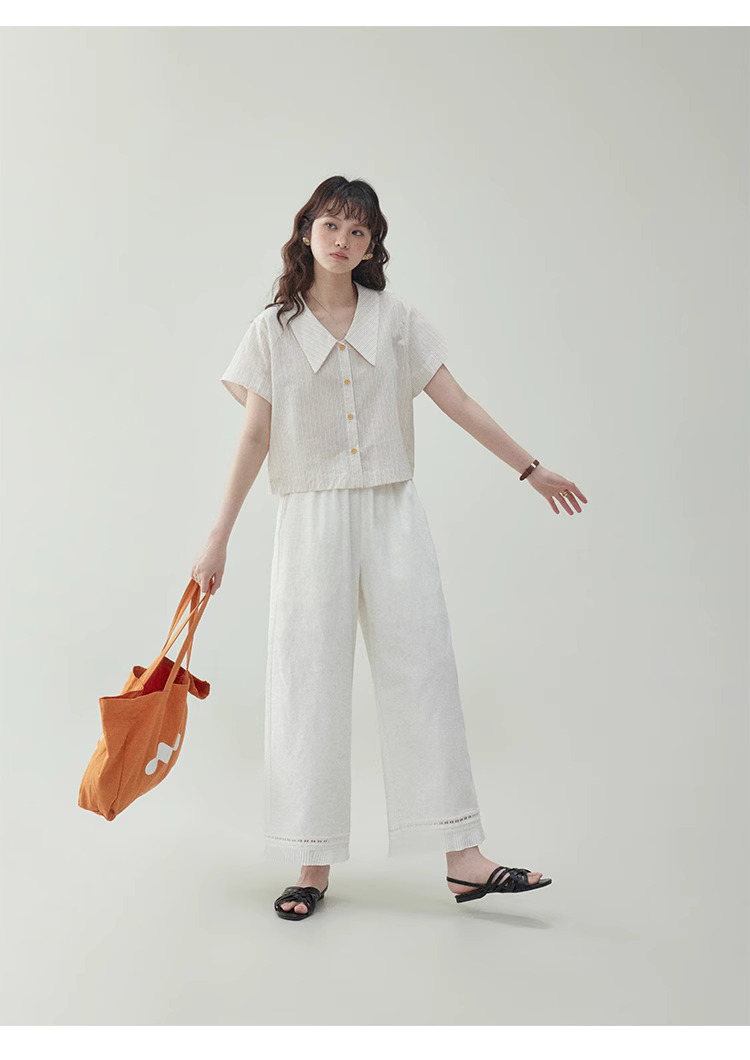 彩色條紋polo領純棉襯衫女夏季新款寬鬆短袖上衣