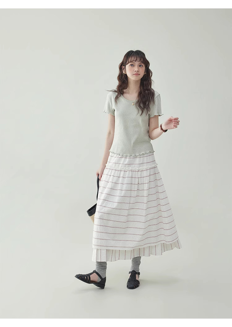 木耳邊純棉短袖提花t卹女夏新款純色短上衣