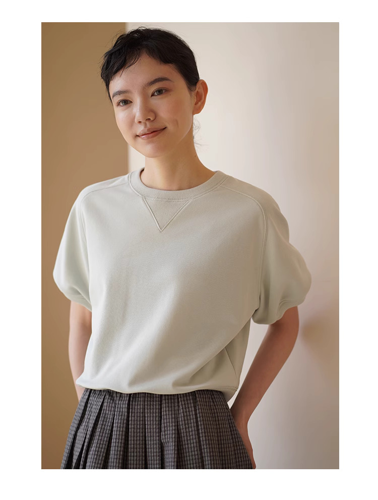 高比例棉柔軟迷你毛圈衛衣布料顯瘦插肩袖寬鬆休閒T恤女