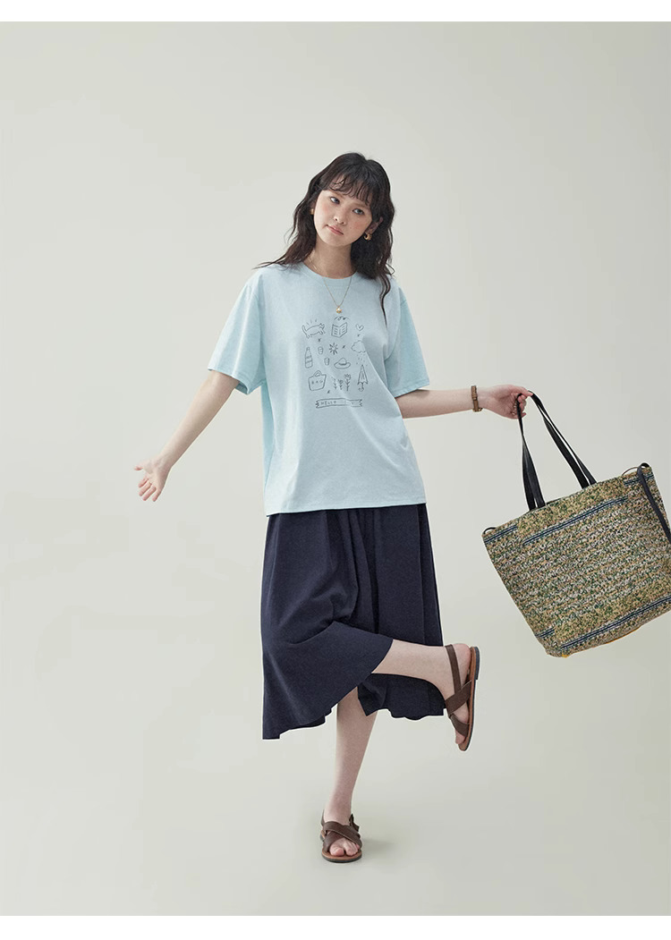 簡約印花純棉短袖T恤女25夏季新款休閒寬鬆上衣