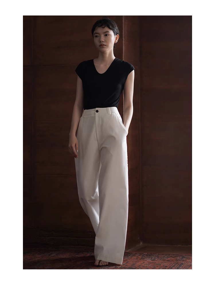 涼感百搭夏日棉萊賽爾混紡斜紋挺括抗皺寬鬆顯瘦長褲女