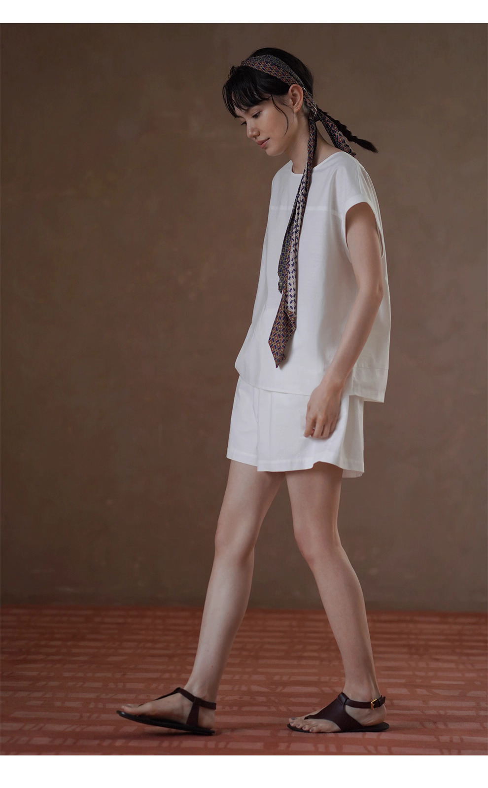 月光沙灘亞麻棉混紡度假透氣涼爽寬鬆上衣短褲兩件套裝