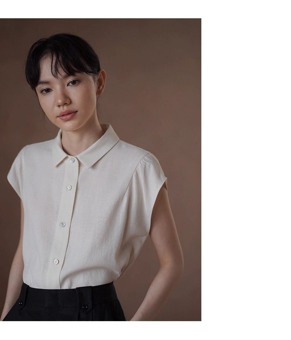 通勤選手柔軟亞麻混紡清爽透氣小巧版型飛袖顯瘦襯衫女