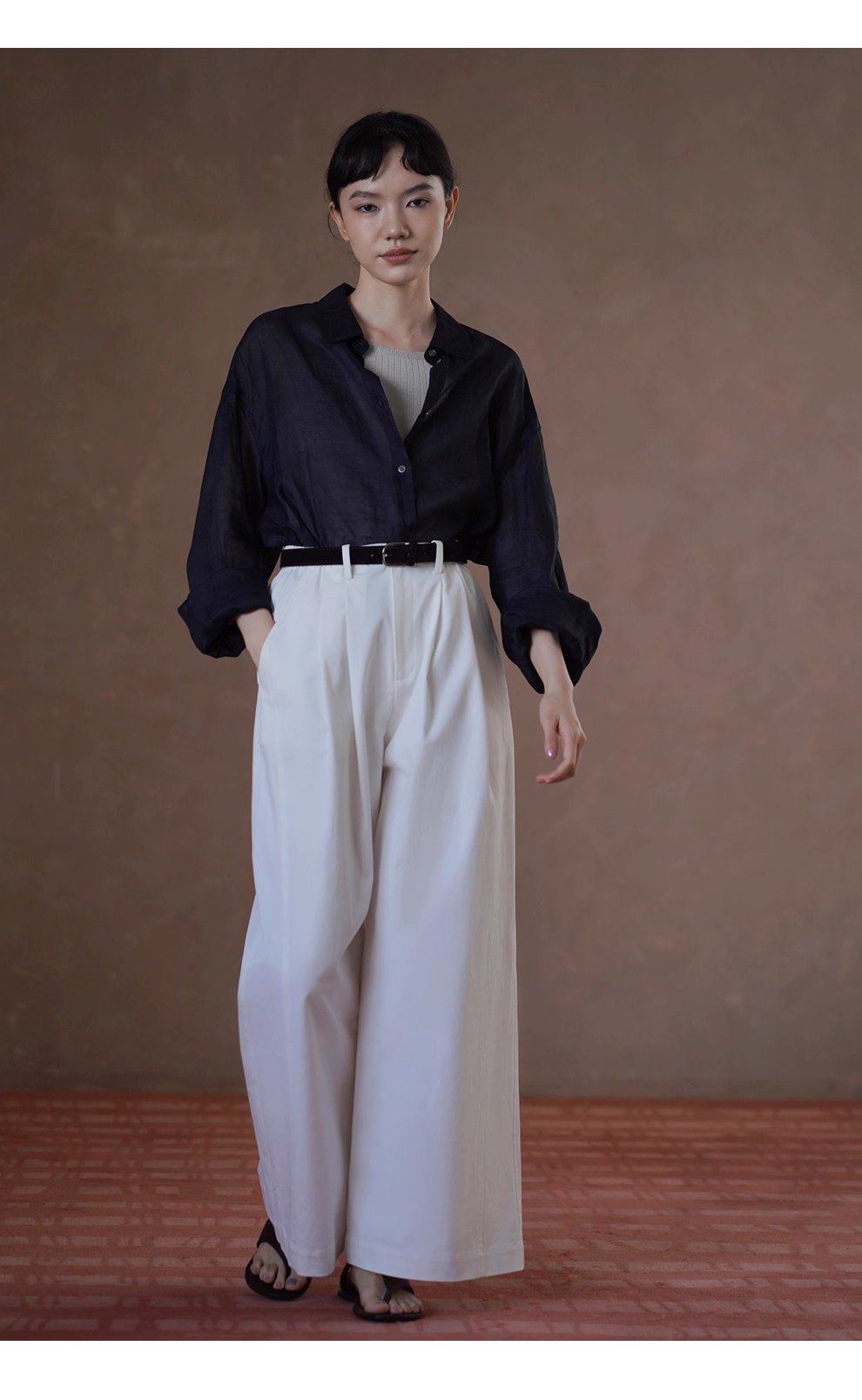 清透微風天然100苧麻襯衫寬鬆顯瘦通勤廓形落肩長袖上衣