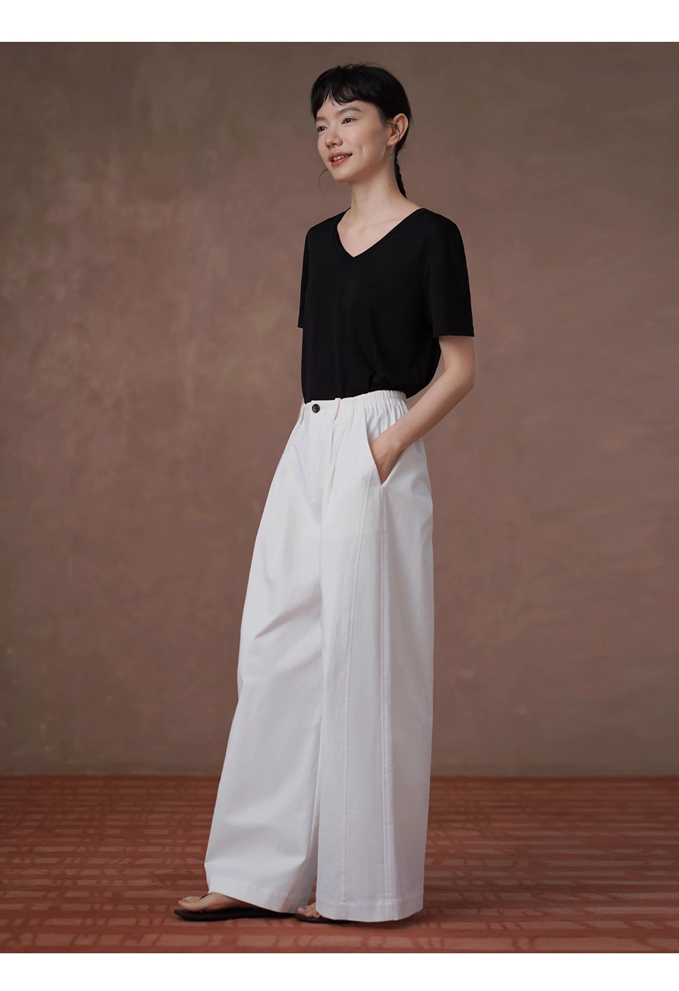 跨季節實用基礎單品分割顯瘦俐落寬鬆版型高腰寬長褲