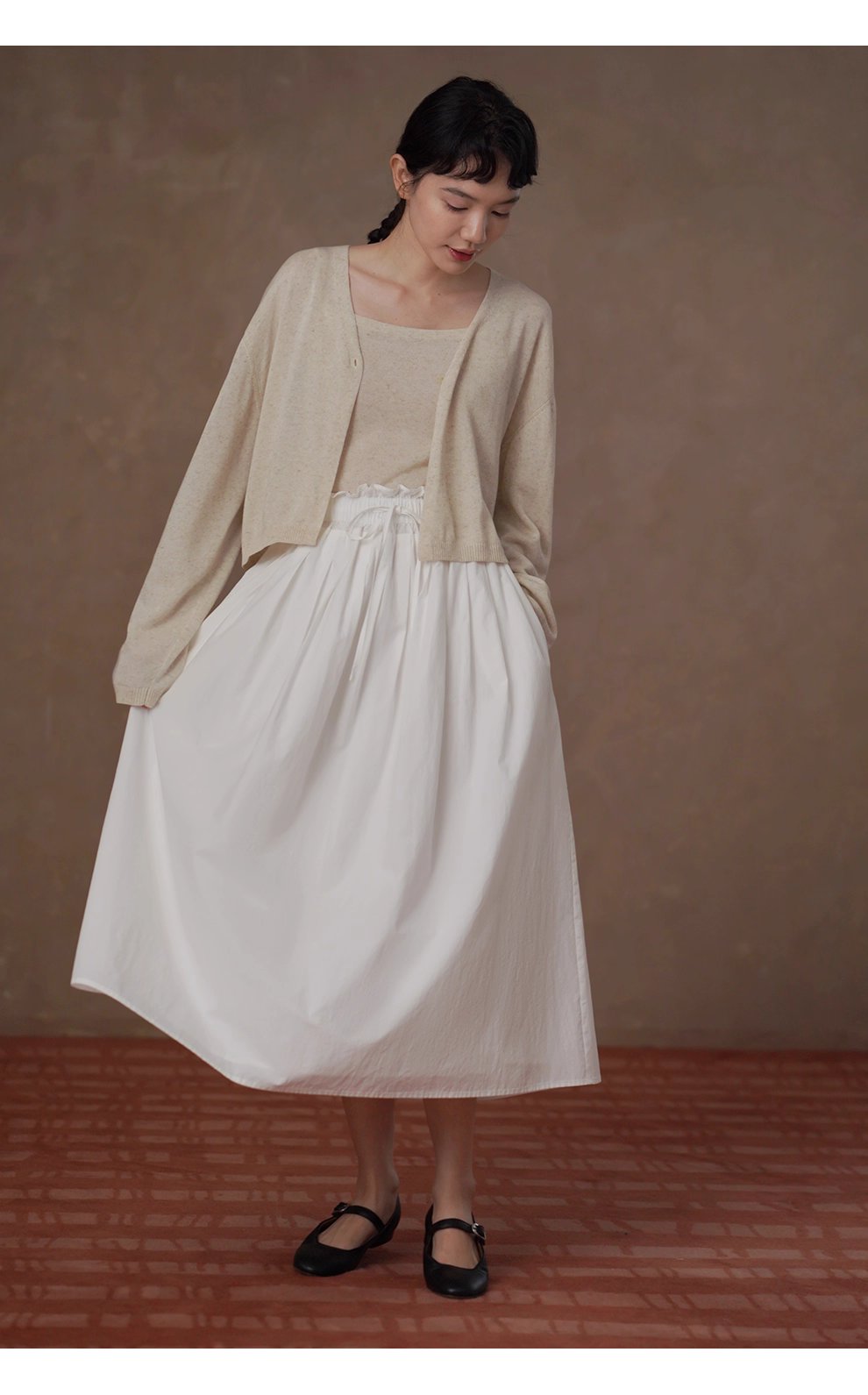 清新燕麥萊賽爾亞麻混紡背心開襟針織溫柔通勤兩件套女