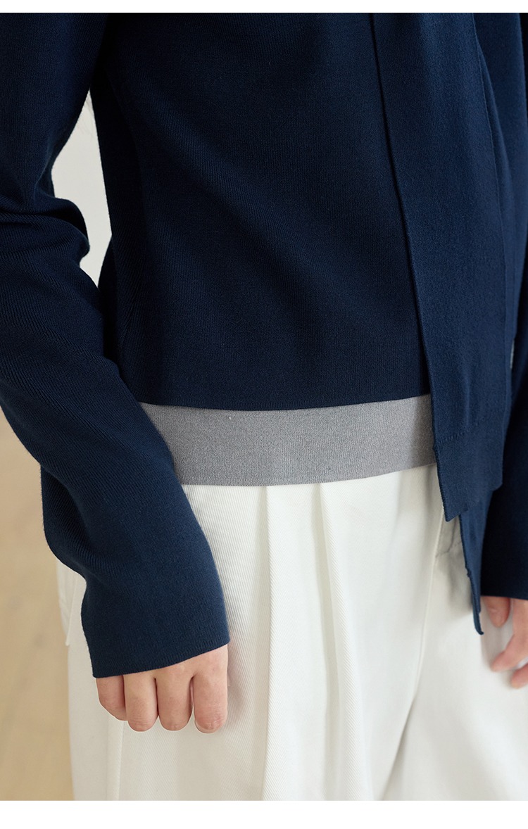 大尺碼假兩件綁帶針織衫上衣長袖打底衫