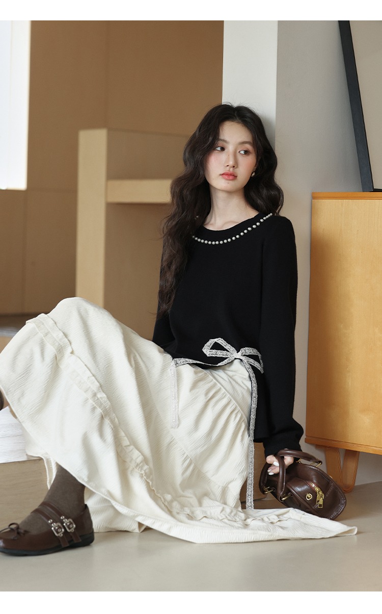 大尺碼釘珠針織衫胖mm上衣搭蕾絲拼接針織毛衣