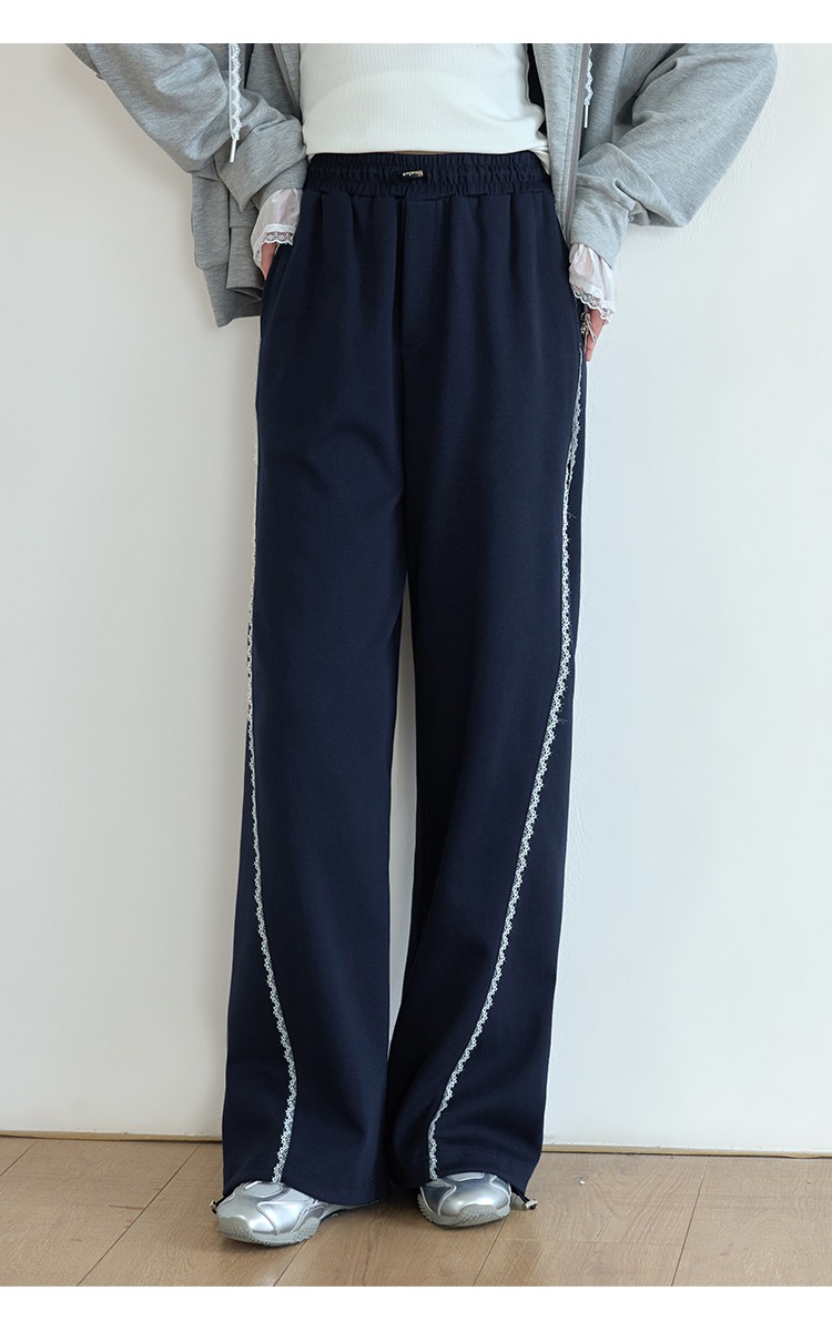 鬆緊腰直筒寬褲新款運動休閒衛褲大尺碼女胖mm秋季褲子