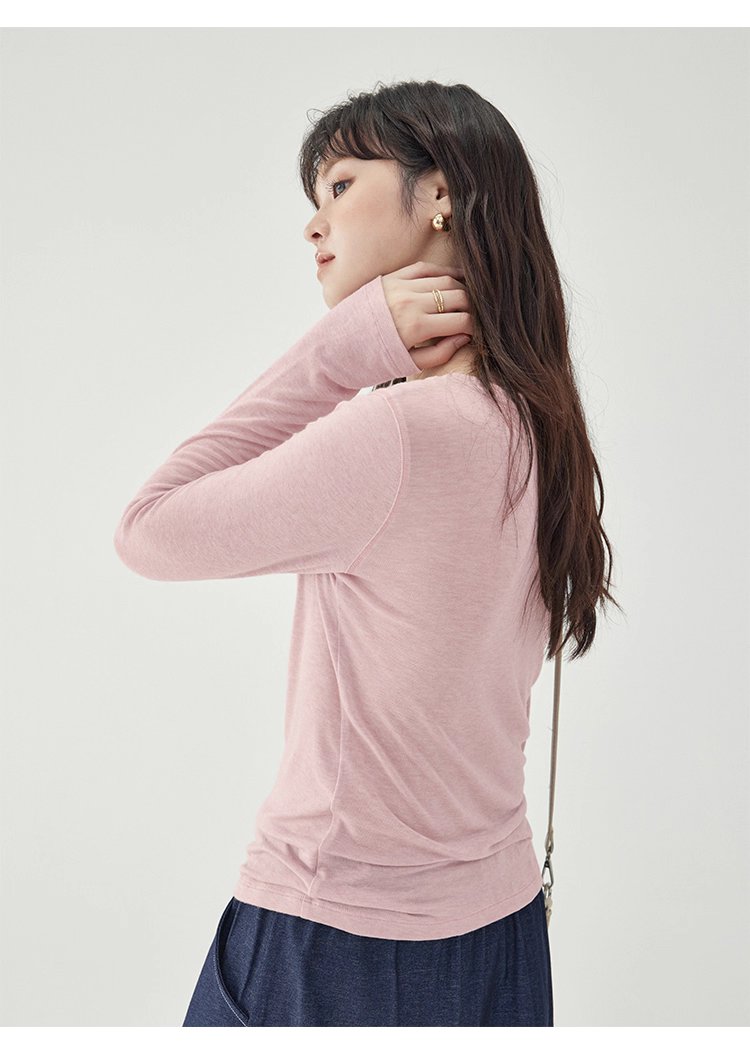 長袖修身薄款羊毛T恤女25秋季新款內搭上衣