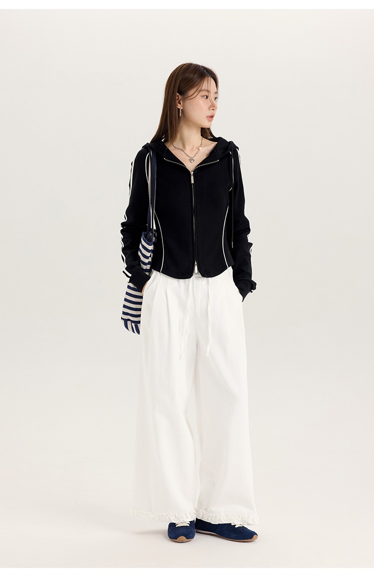 大尺碼胖mm美式黑色連帽衛衣外套2025新款休閒拉鍊上衣