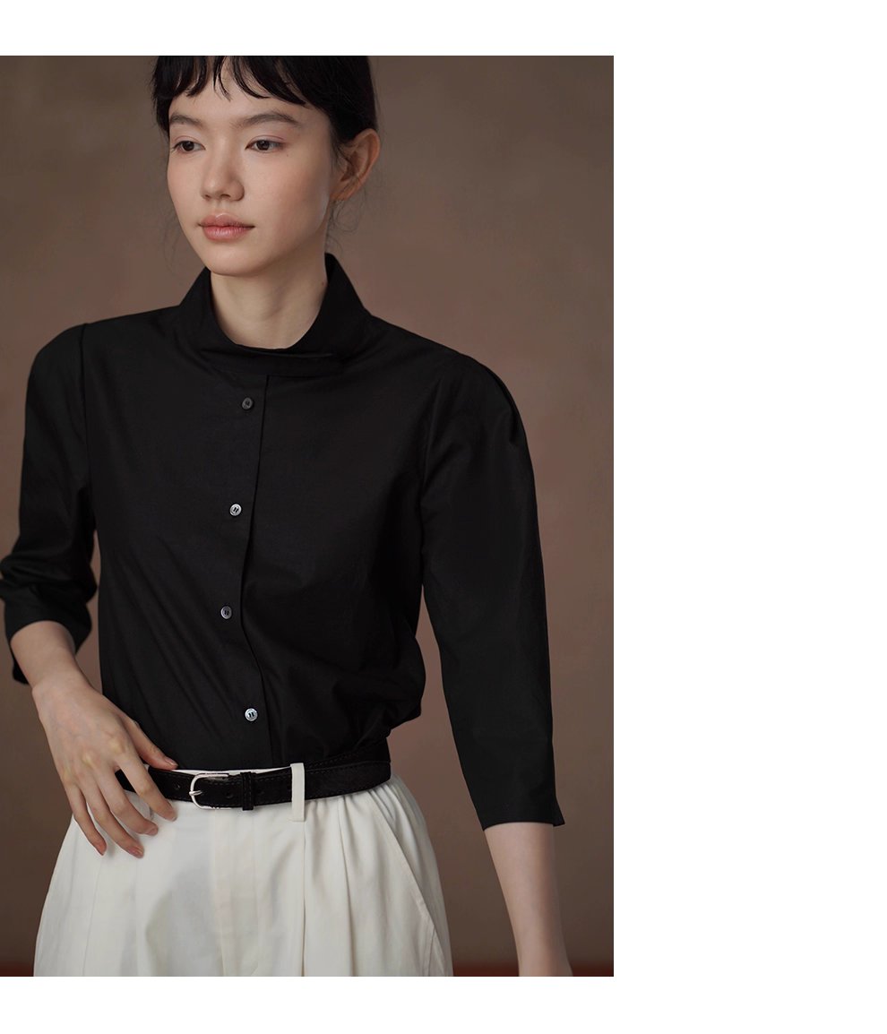 立裁版型挺括親膚萊賽爾棉上衣立領半袖通勤顯瘦襯衫女