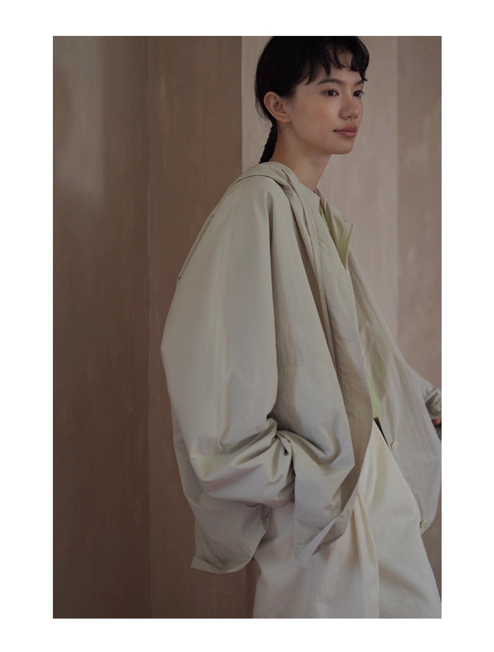 輕盈挺括山系少女外套寬鬆顯瘦連帽中長款輕戶外風衣女