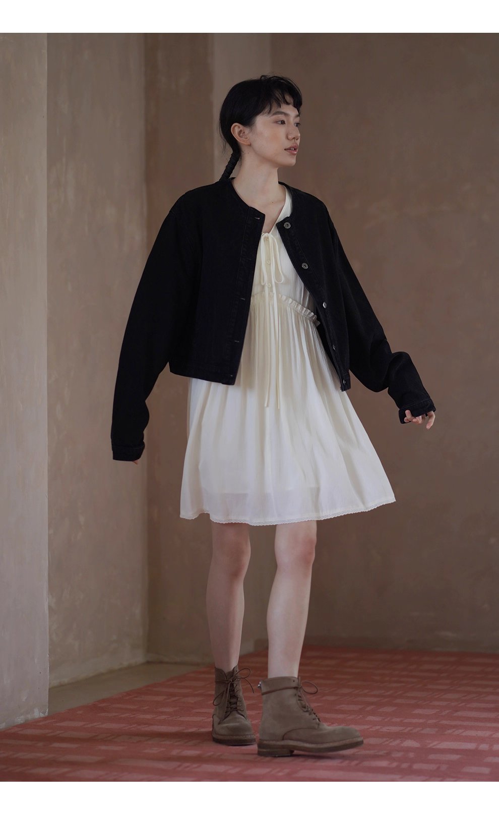 龐克牛仔做舊復古水洗寬鬆輪廓短款圓領顯瘦小個子外套