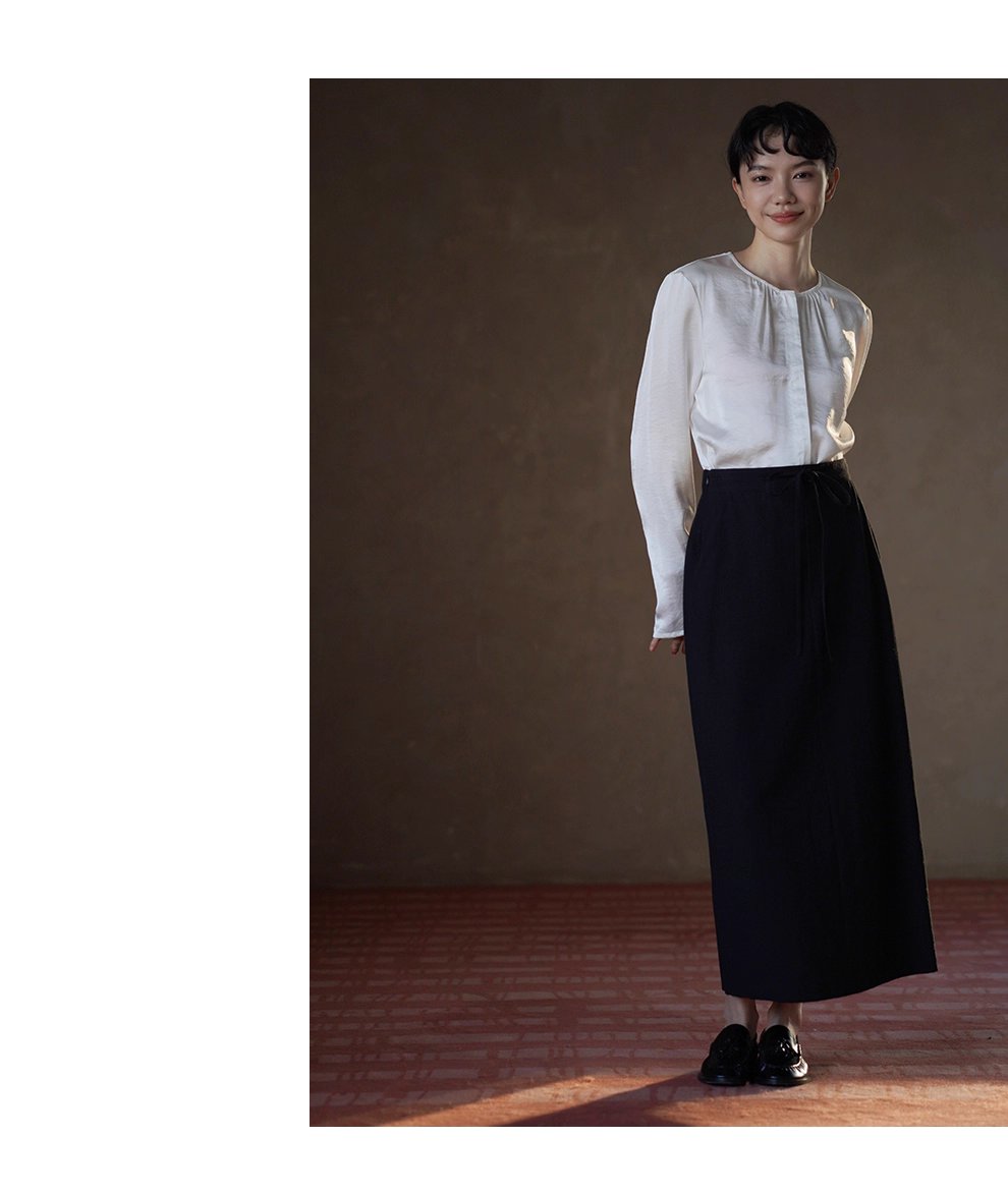 不出錯都會通勤基本款半身裙繫帶顯瘦H型直筒高腰裙女