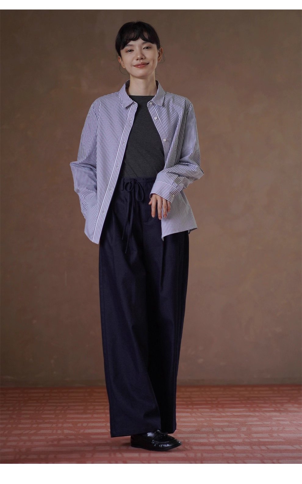 高品質100棉色織條紋法國經典寬鬆通勤可拆式蝴蝶結襯衫