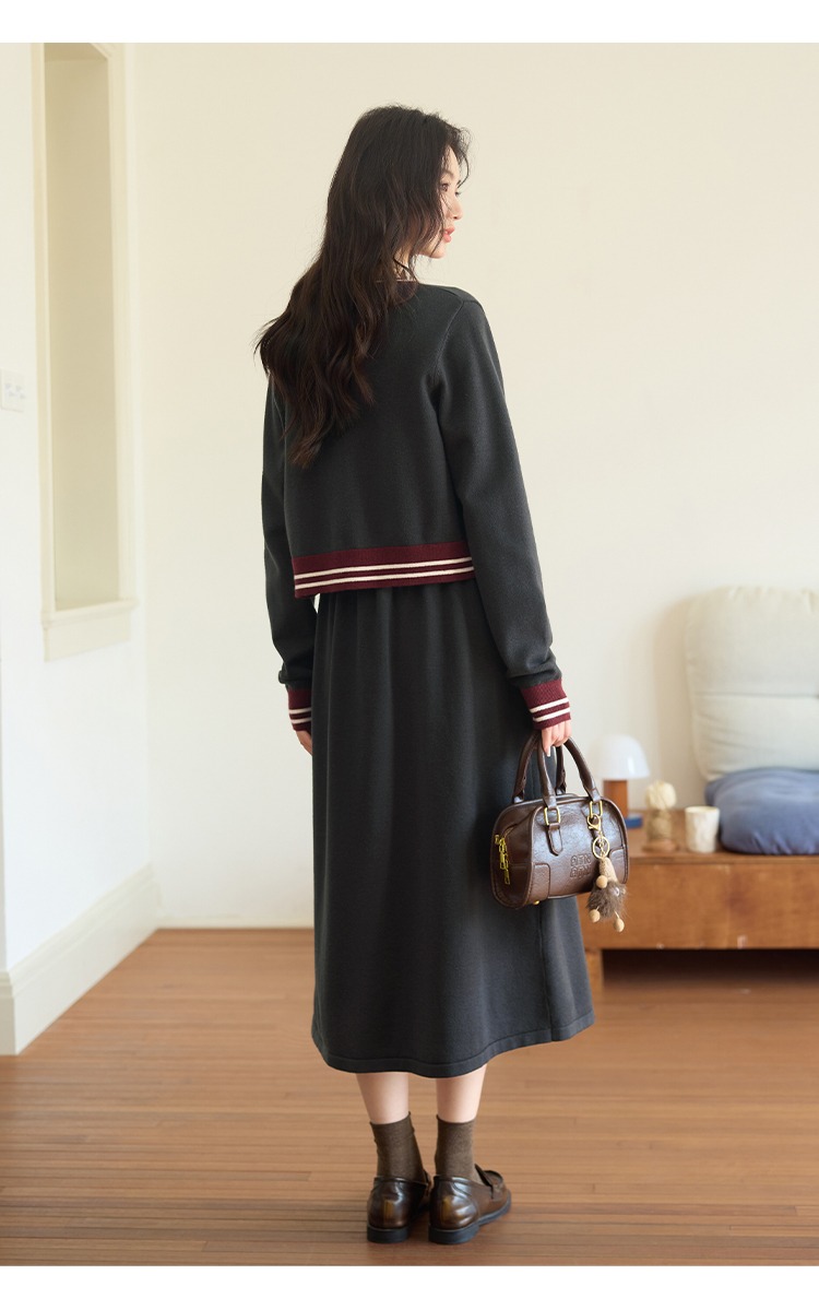 大尺碼套裝背心連身裙洋裝針織開襟衫兩件套裝