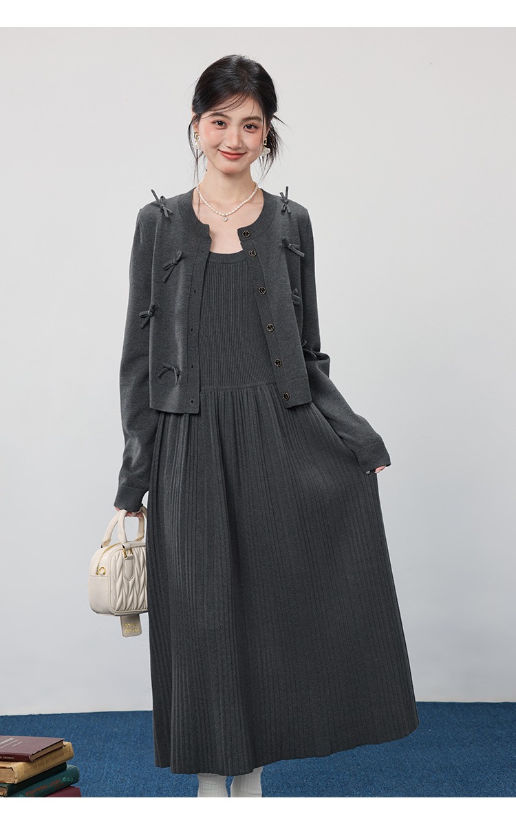 中大尺碼胖mm長裙針織開襟衫外套套裝2025穿搭洋裝兩件套裝