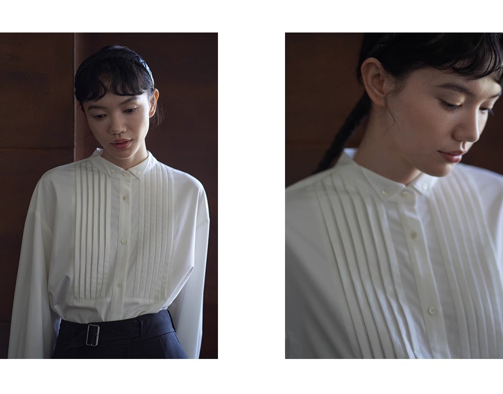 復古回潮小翻領精緻塔克線門襟經典H版型顯瘦通勤襯衫女